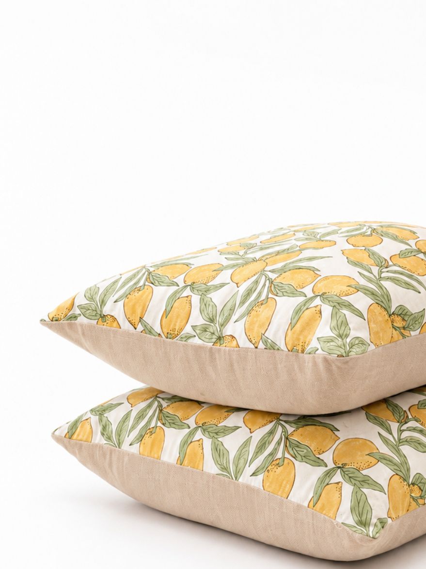 Lemon Block Print Cushion