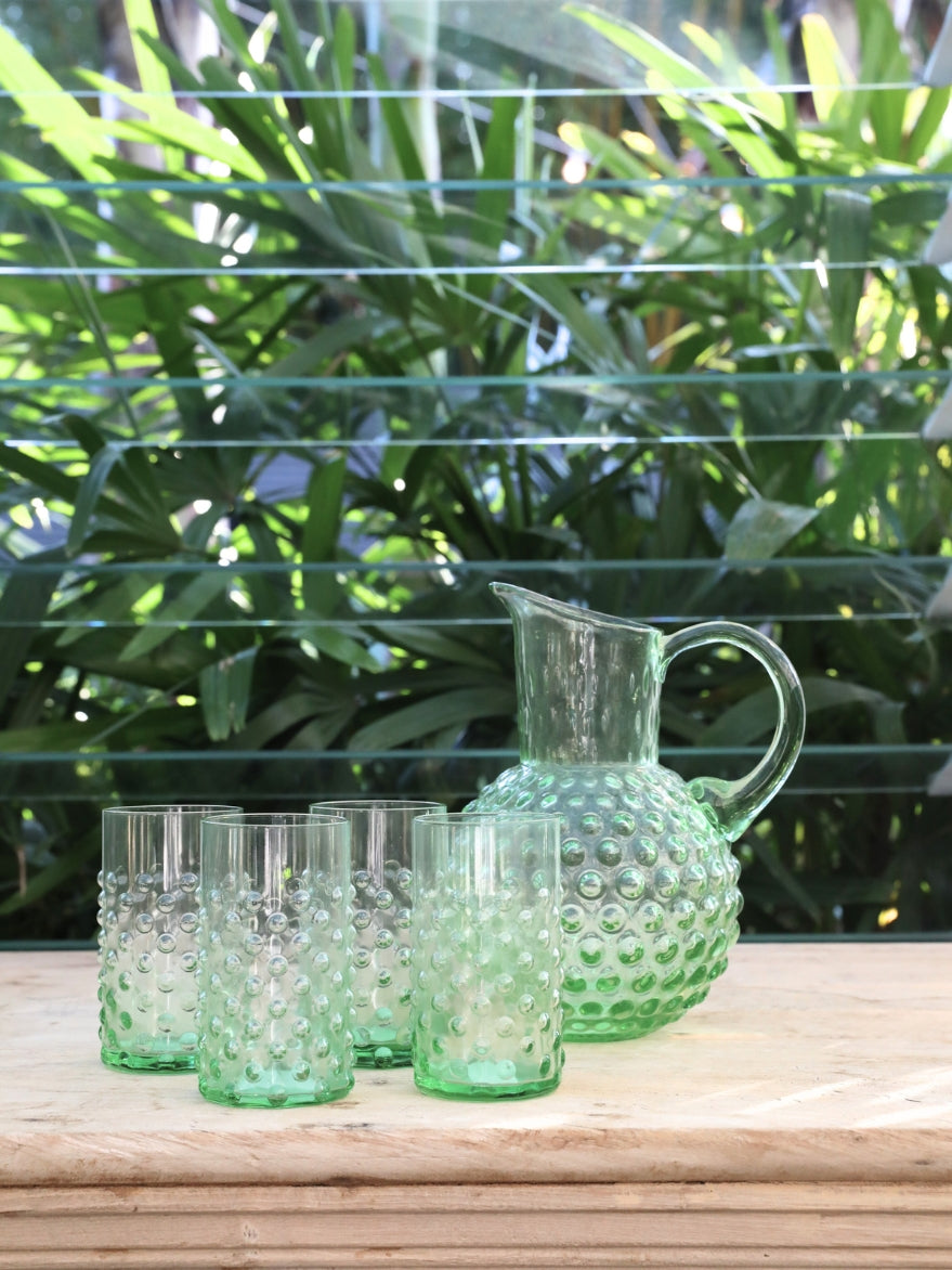 Glass Jug with Dots Green