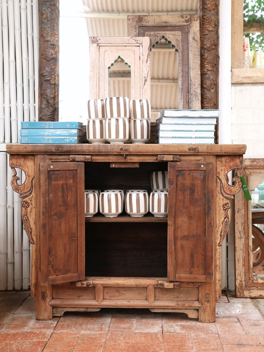 Elm Console With Fish Carving