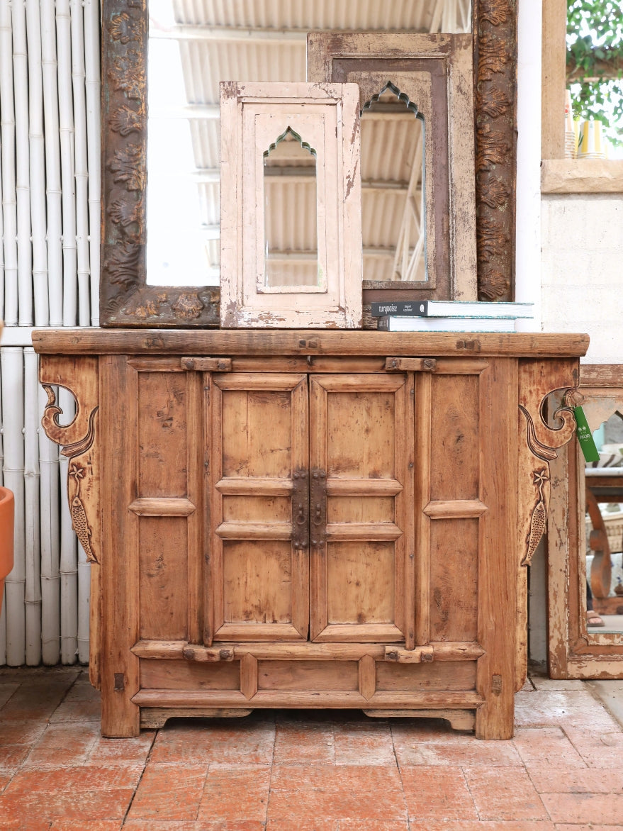 Elm Console With Fish Carving