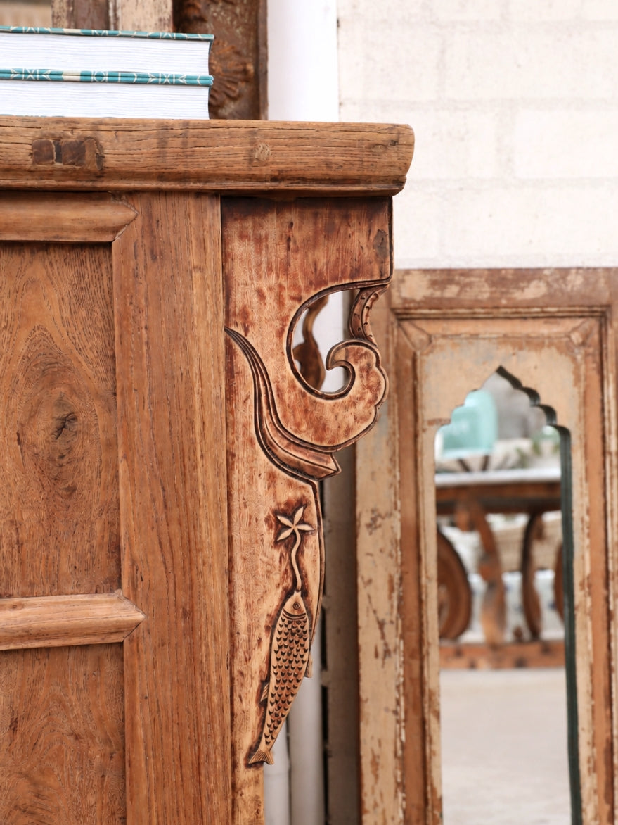 Elm Console With Fish Carving