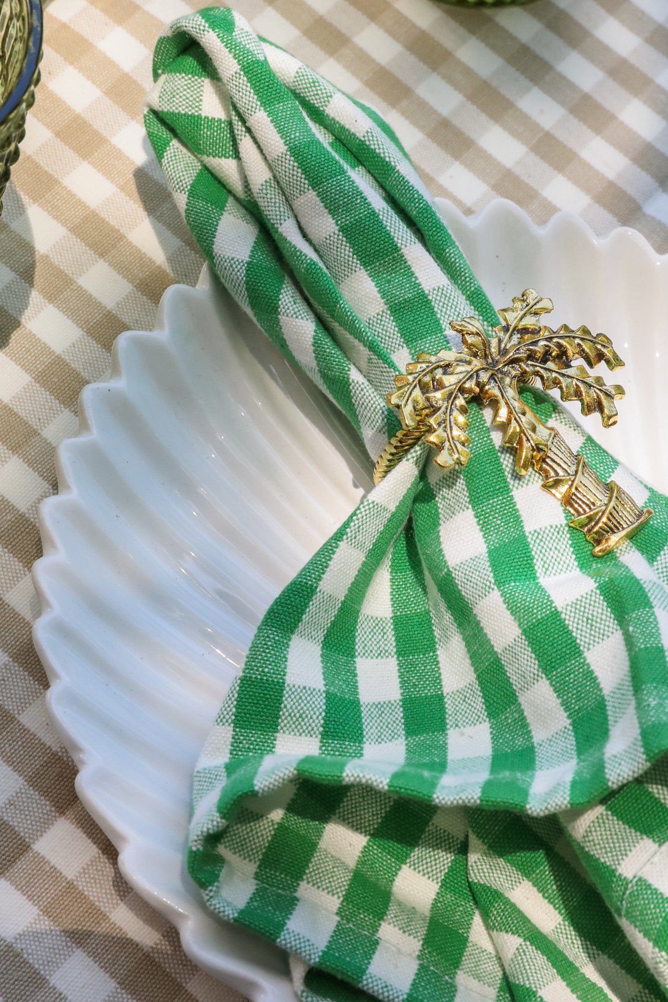 Gingham Check Green Kitchen Towel