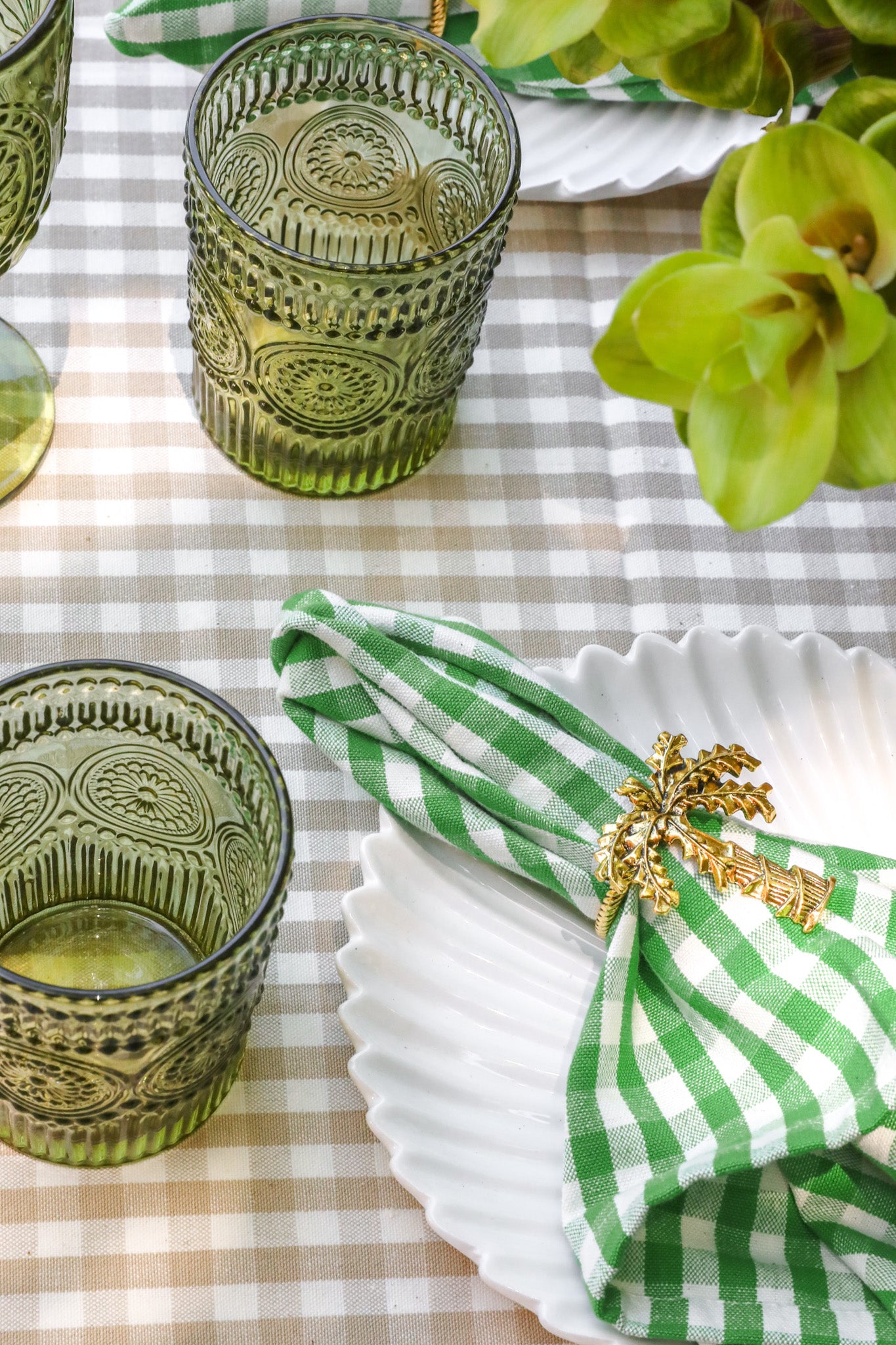 Gingham Check Green Kitchen Towel