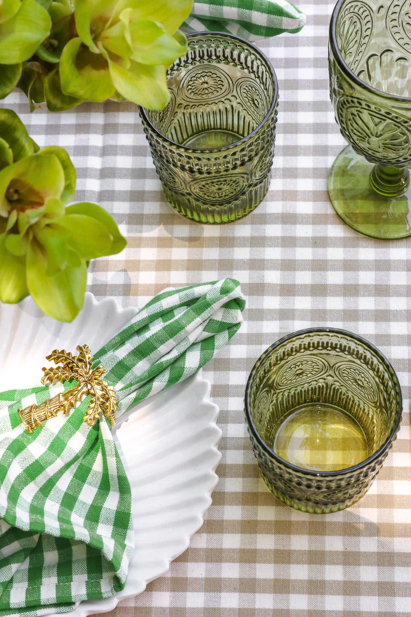 Gingham Check Tablecloth Beige