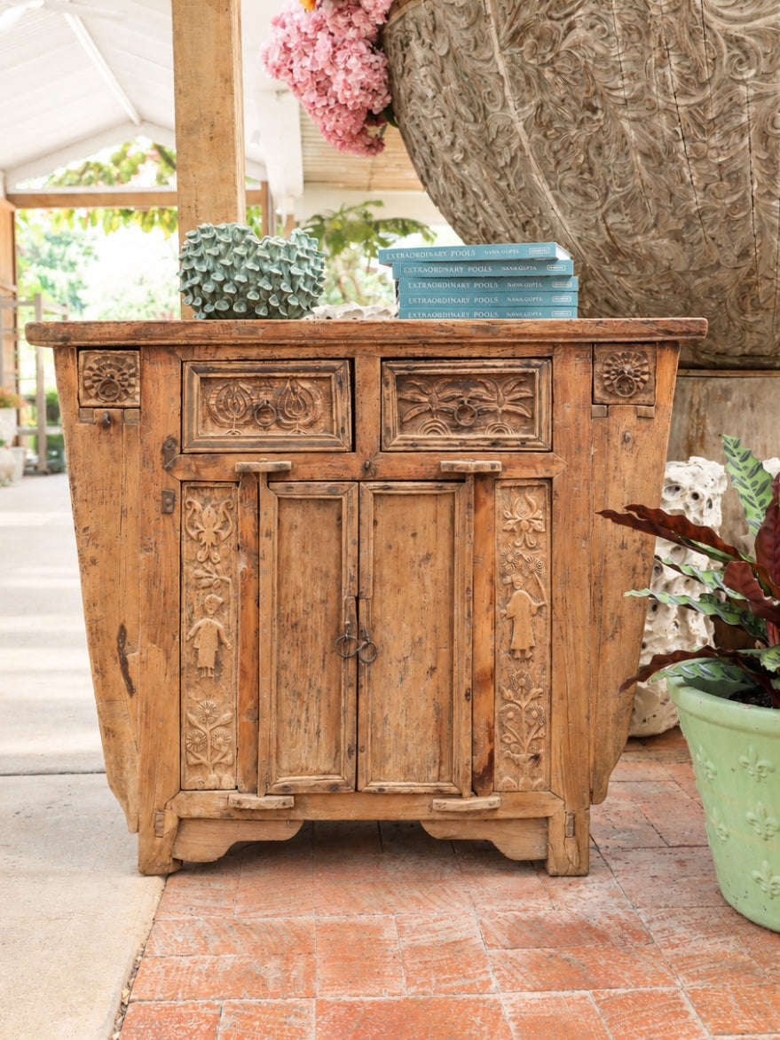 Elm Console With Figure Carving