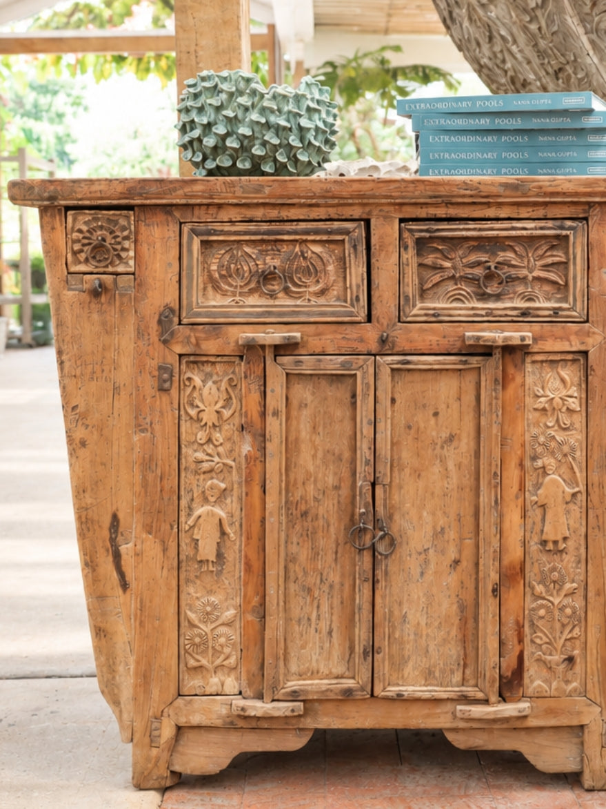 Elm Console With Figure Carving