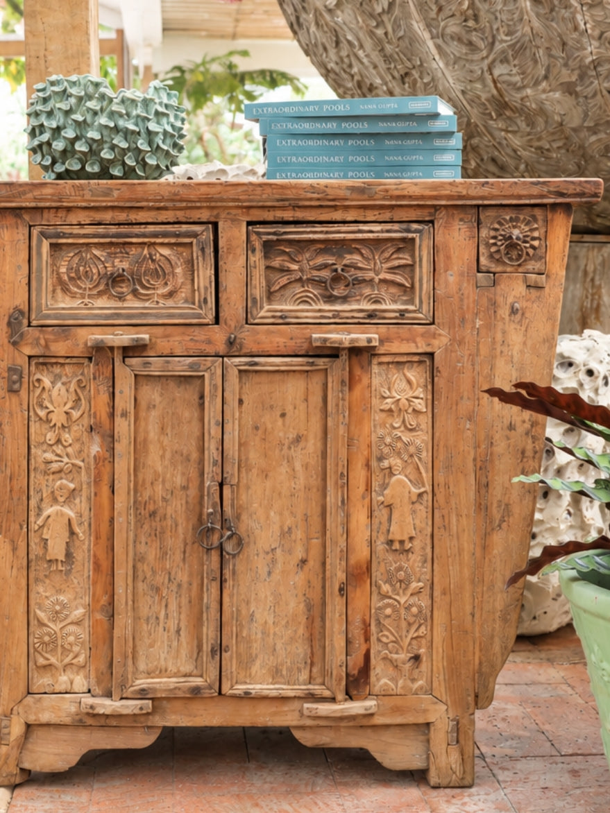 Elm Console With Figure Carving