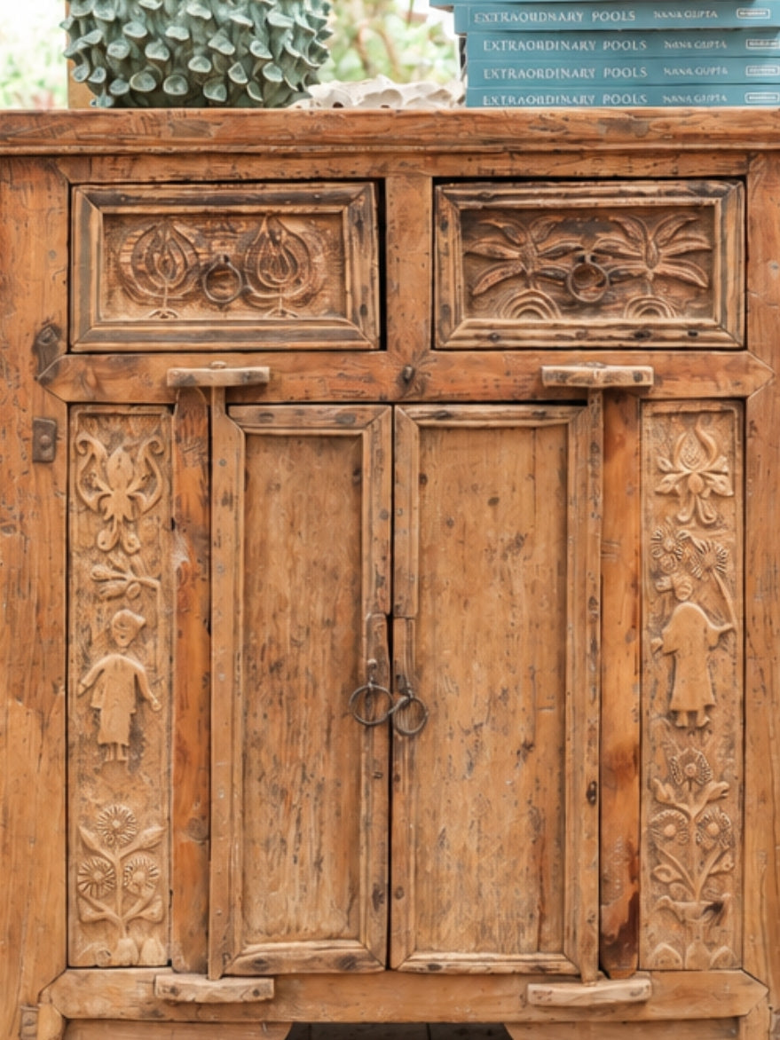 Elm Console With Figure Carving
