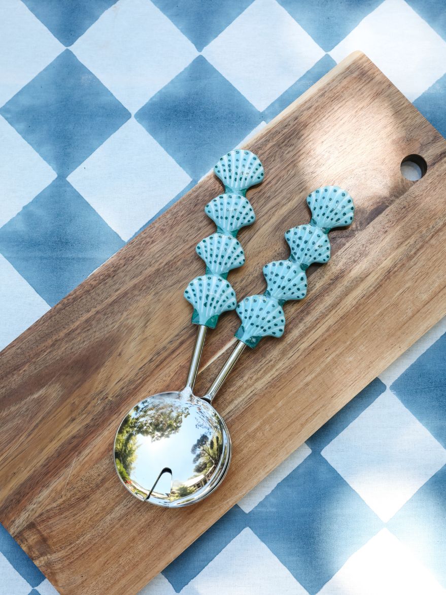 Scallop Blue Salad Server Set