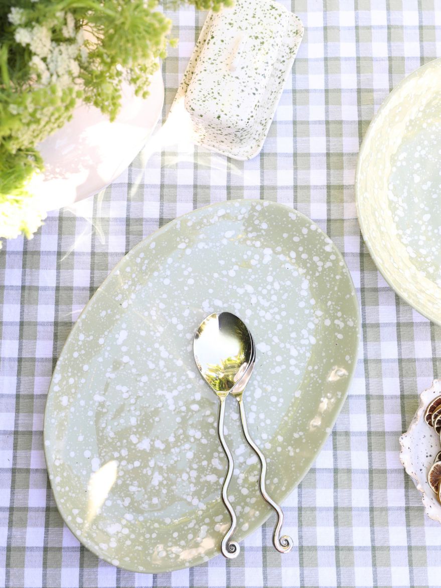 Speckle Green & White Oval Platter