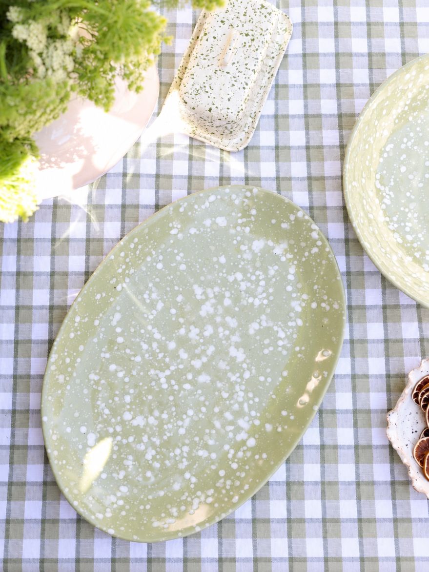 Speckle Green & White Oval Platter