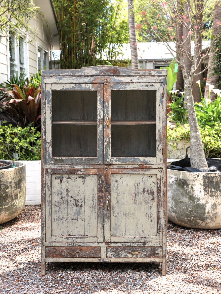 Distressed Cabinet With Bottom Drawers Blue/Grey