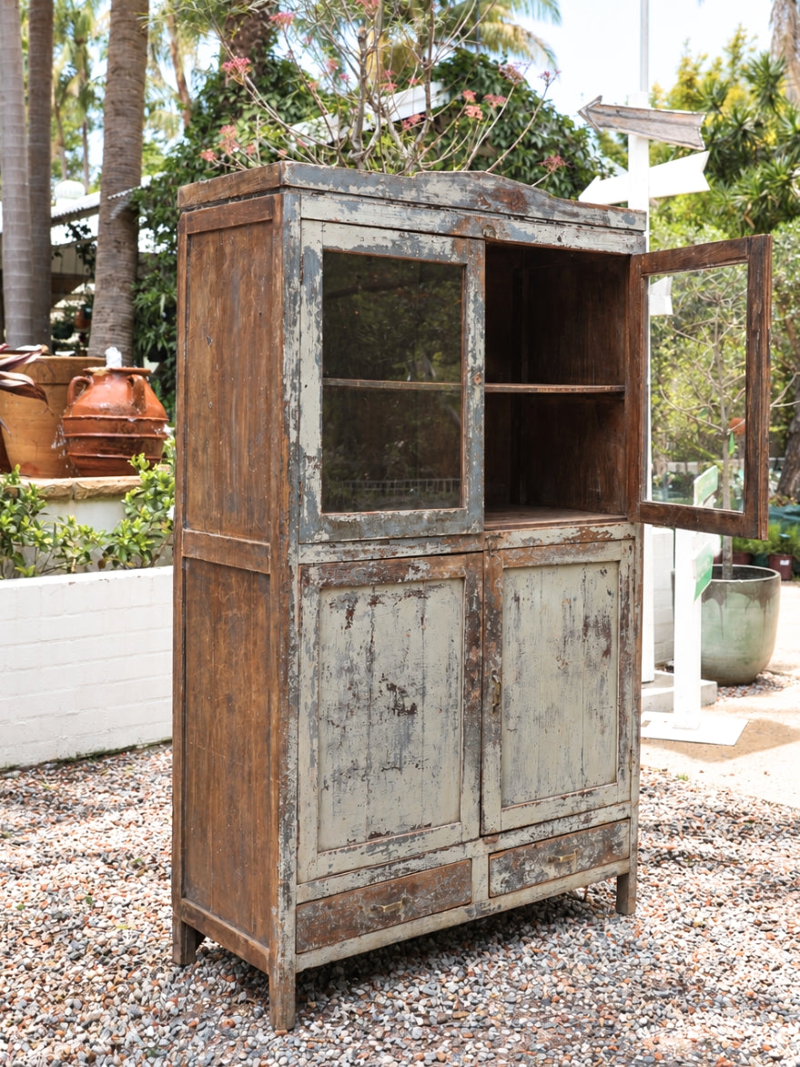 Distressed Cabinet With Bottom Drawers Blue/Grey