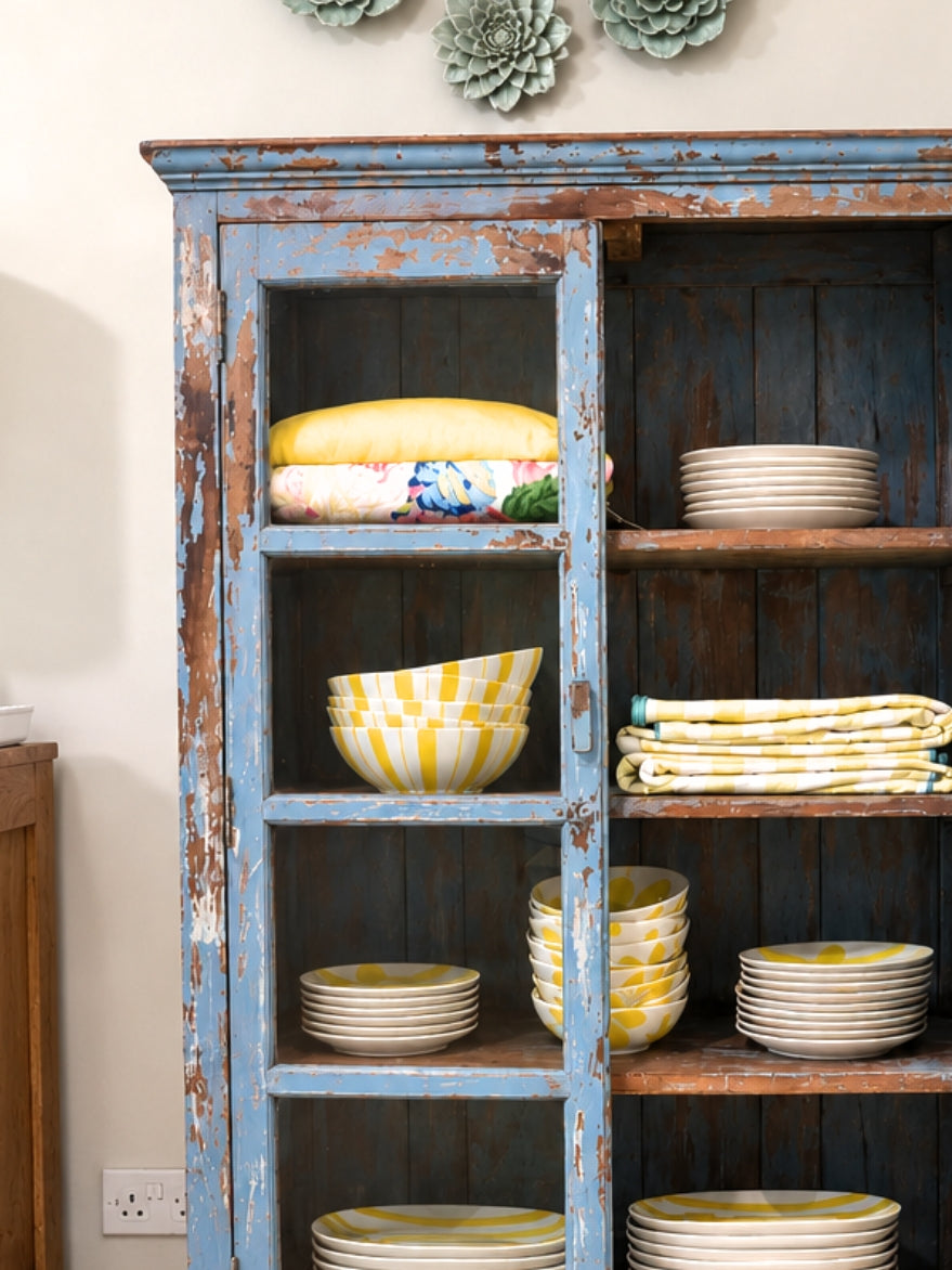 Distressed Glass Display Cabinet Blue/Grey