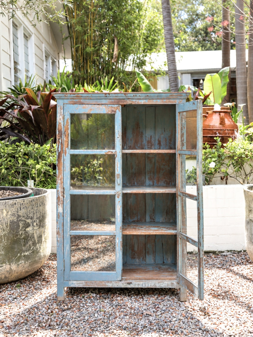 Distressed Glass Display Cabinet Blue/Grey