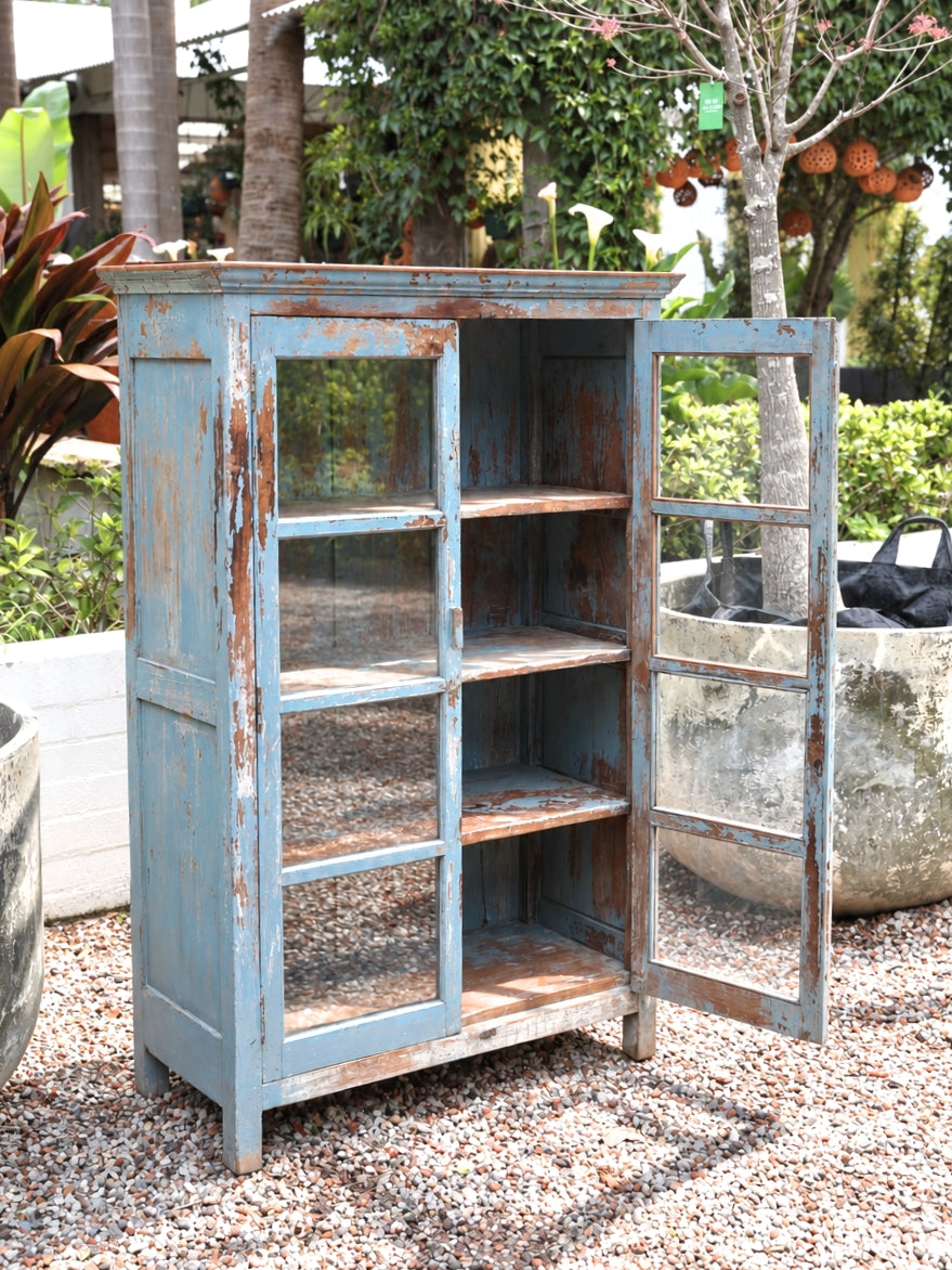 Distressed Glass Display Cabinet Blue/Grey