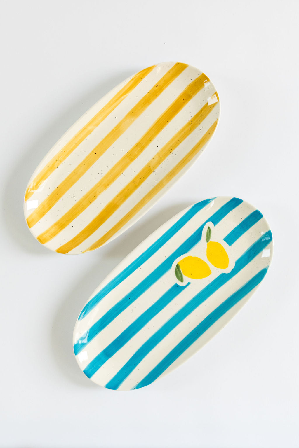 Handpainted Blue Stripe with Lemons Platter