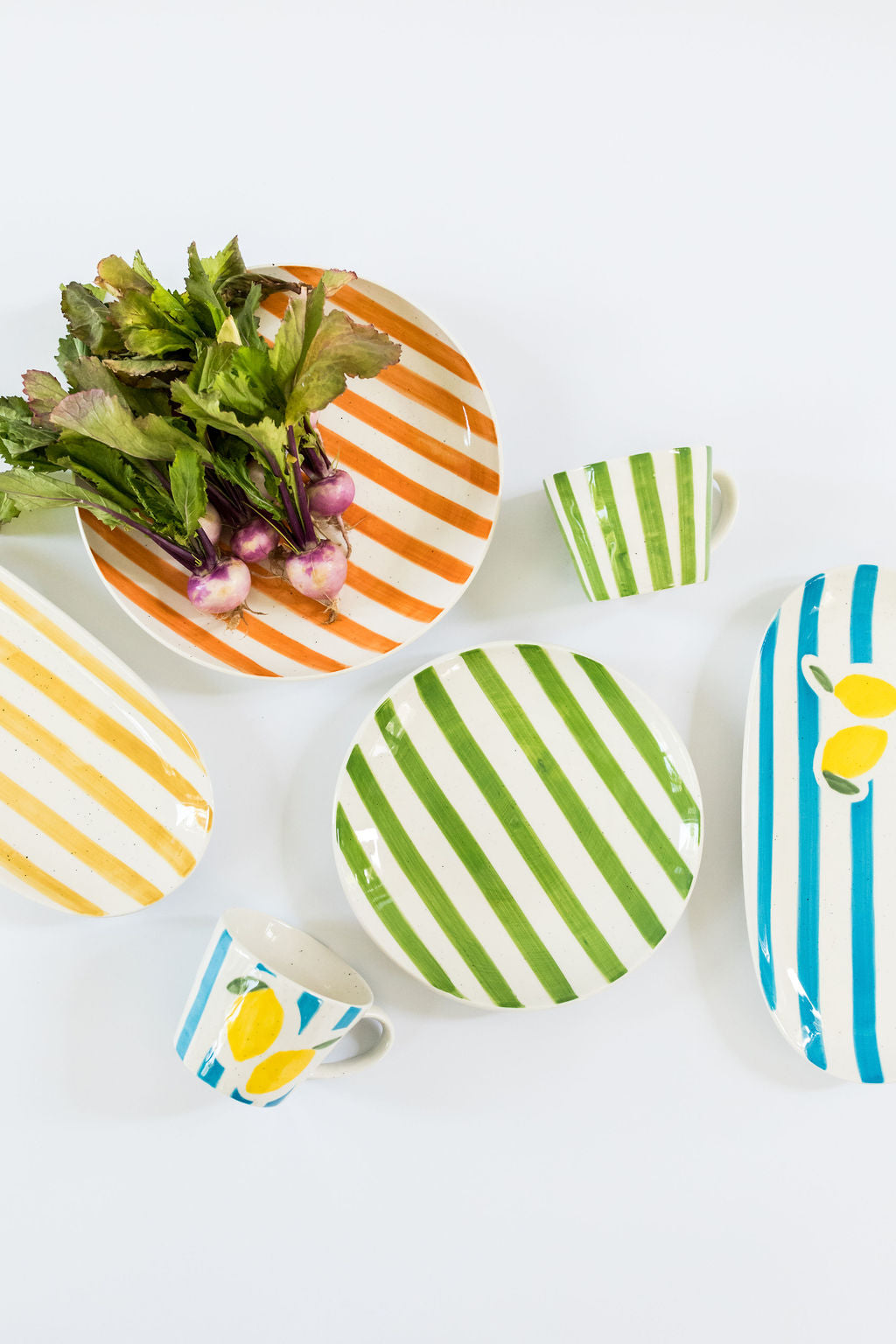 Handpainted Blue Stripe with Lemons Mug