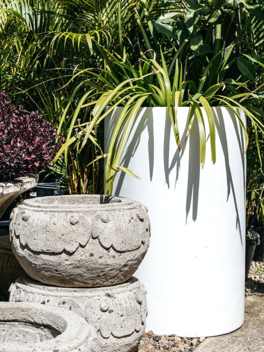 Palms Cylinder Pot White