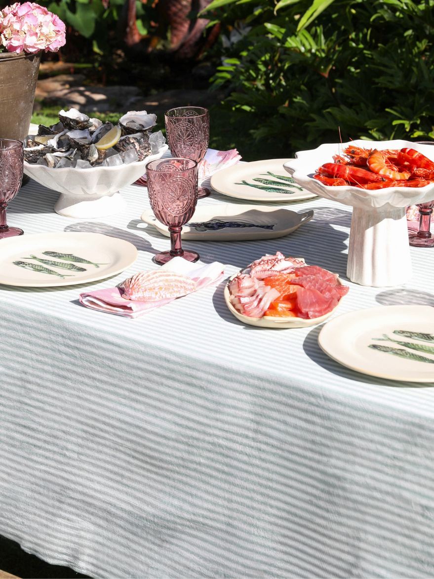 Palms Green Stripe Tablecloth