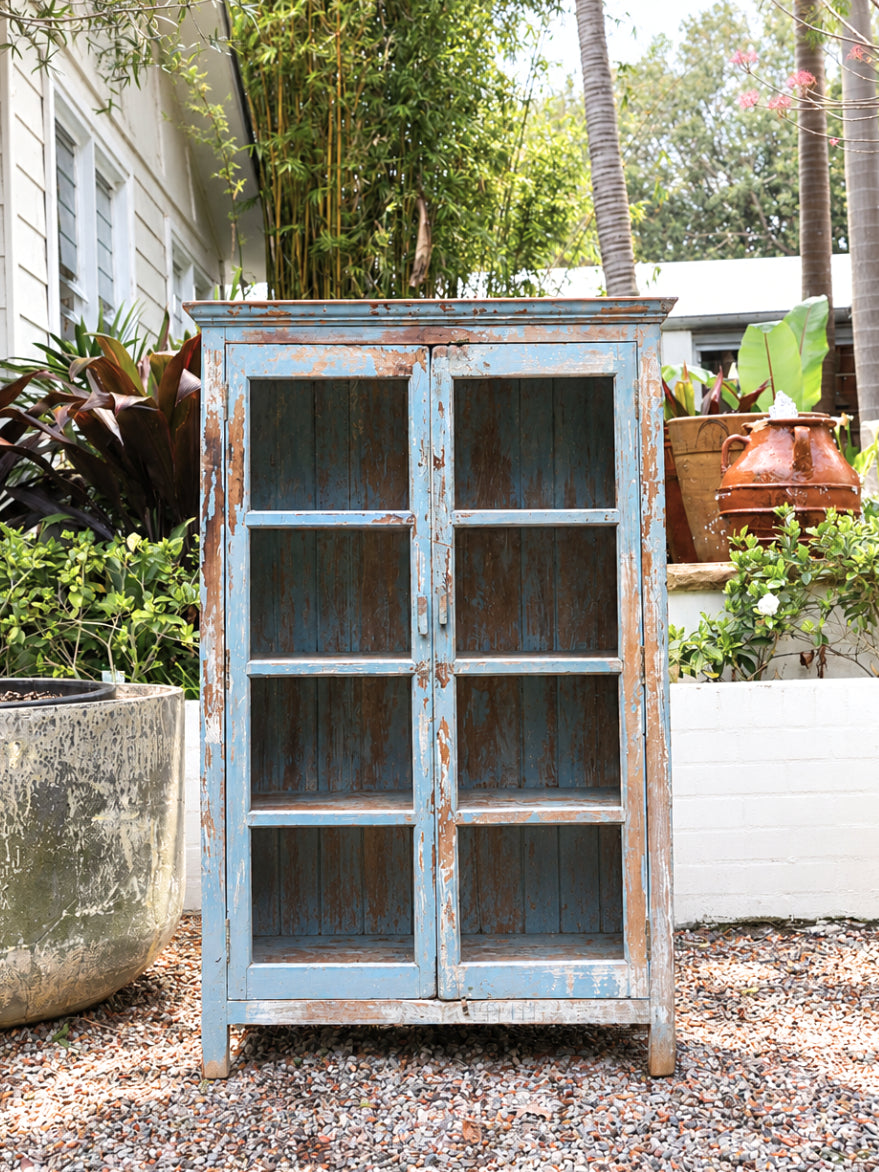 Distressed Glass Display Cabinet Blue/Grey