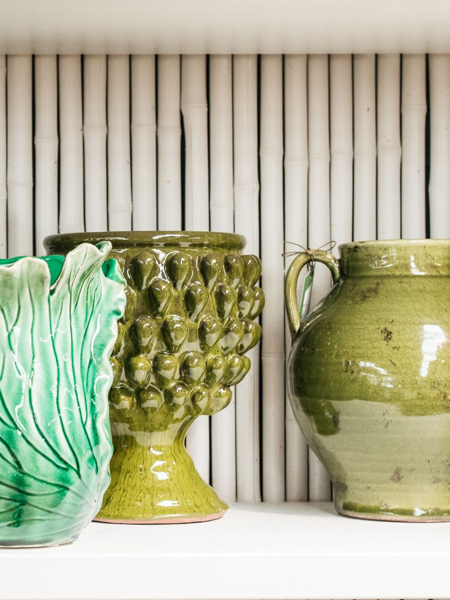 Hobnail Portuguese Green Pedestal Planter