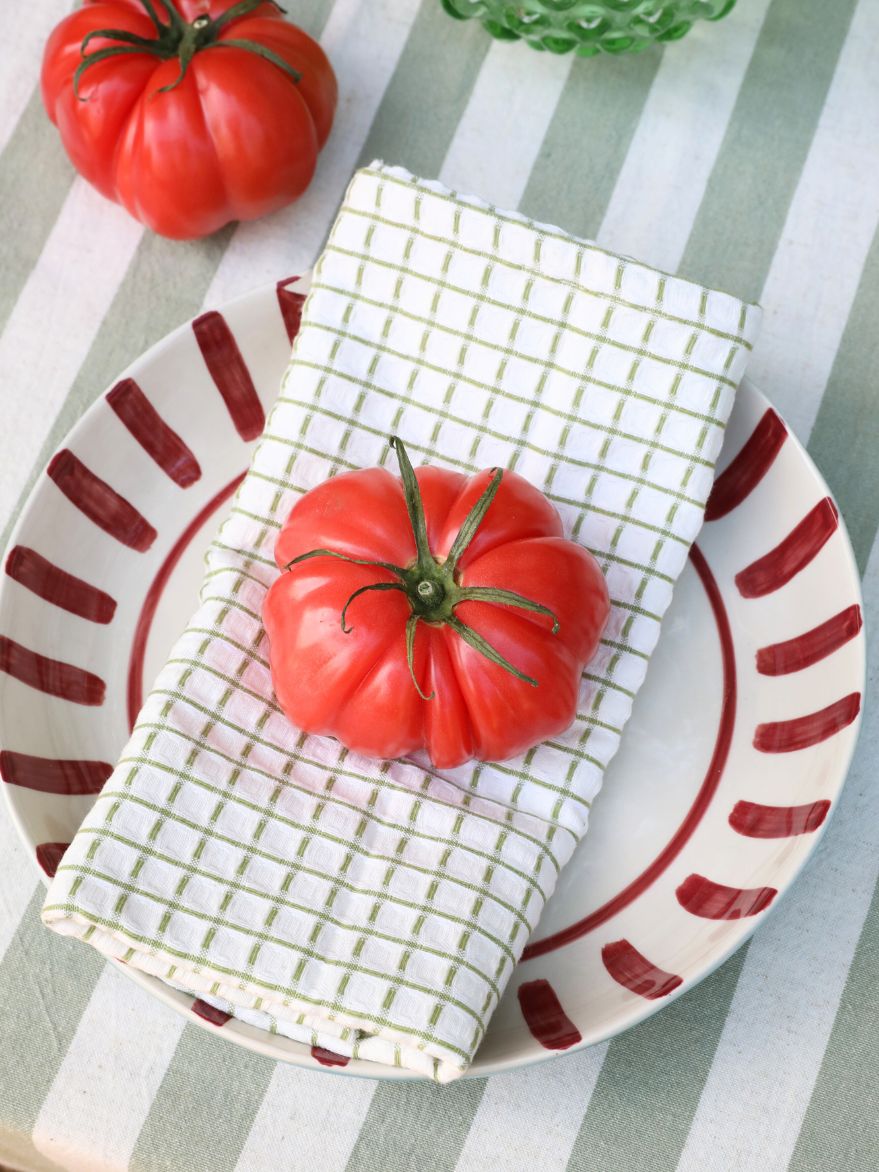 Pear Tree Tea Towel Green Check