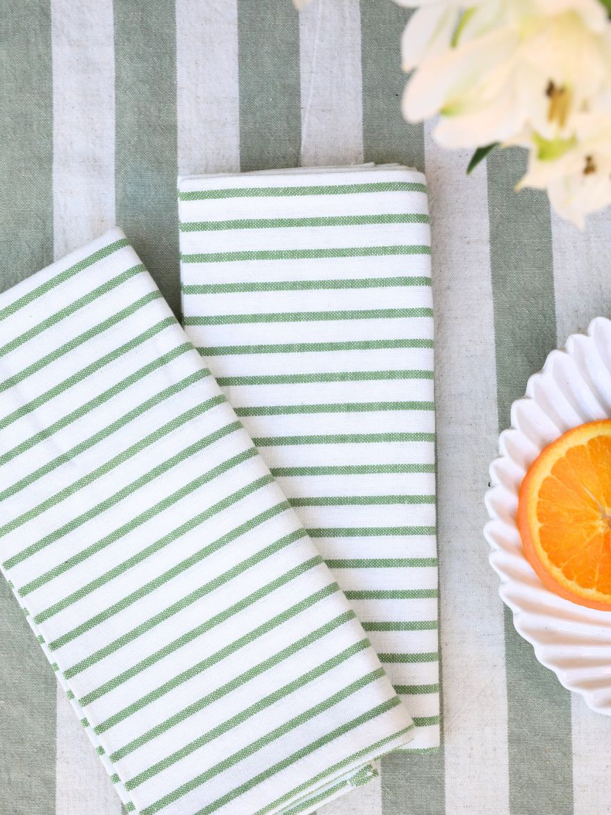 Pear Tree Tea Towel Green Stripe