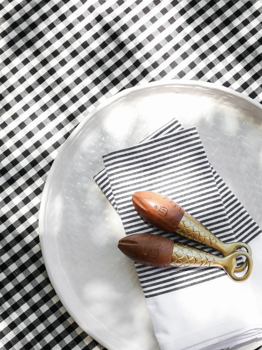 Gingham Check Black Table Cloth