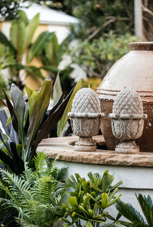 Pair Of Hand Carved Granite Artichoke/Acorn Finials