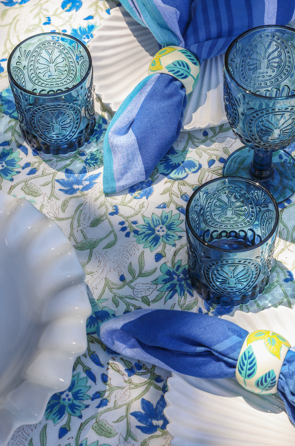 Aqua-marina Block Print Tablecloth 150cm x 250 cm