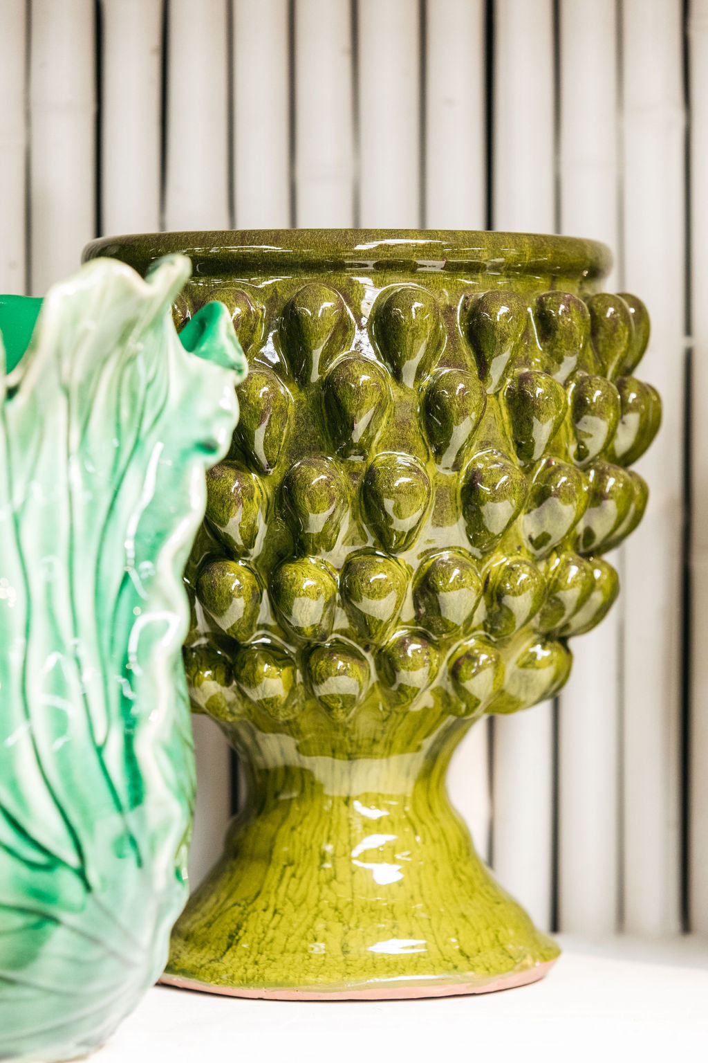 Hobnail Portuguese Green Pedestal Planter