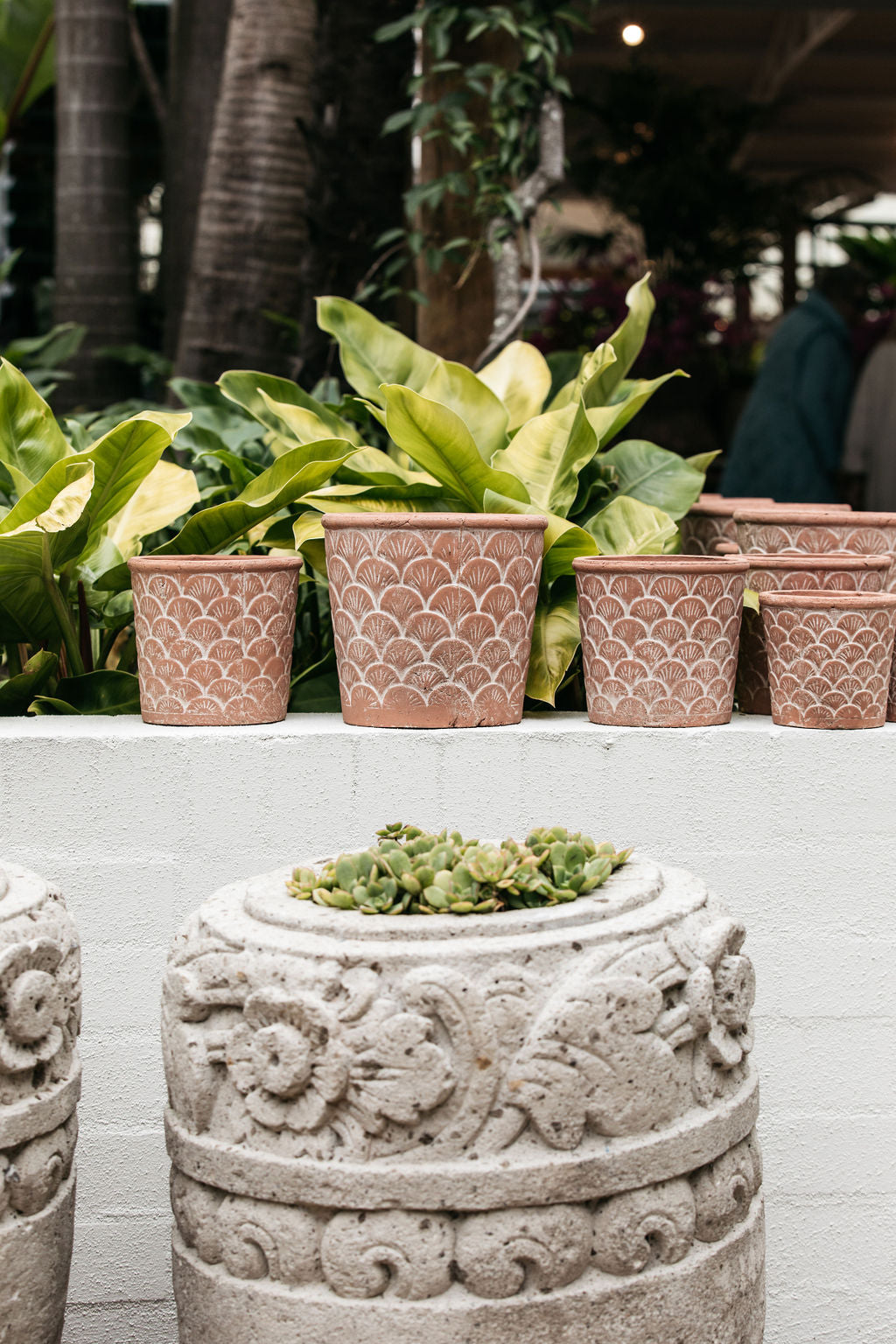 Tall Carved Stone Flower Pots