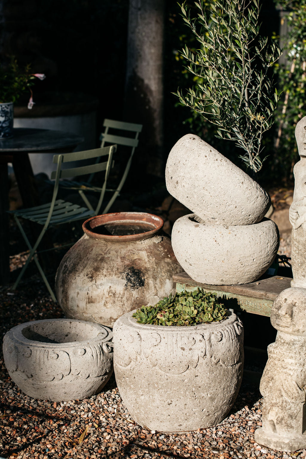 Tall Carved Stone Flower Pots