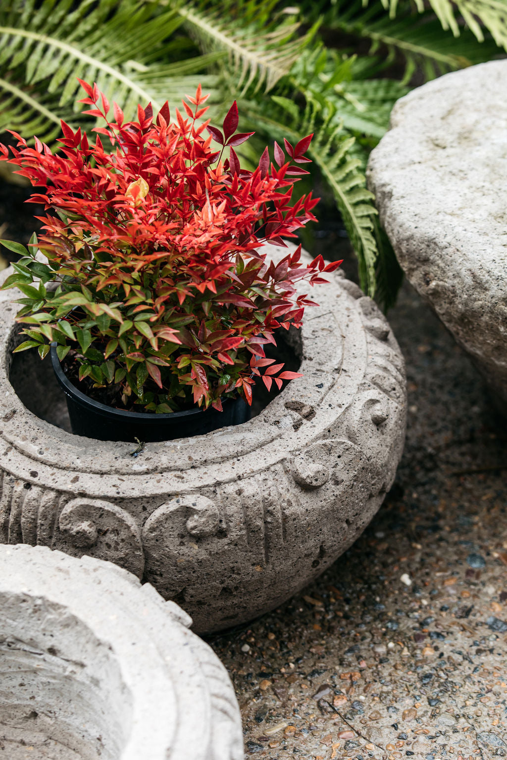 Stone Short Flower Carved Pot