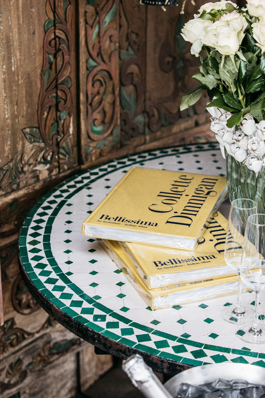 Moroccan White and Green Tiled Table