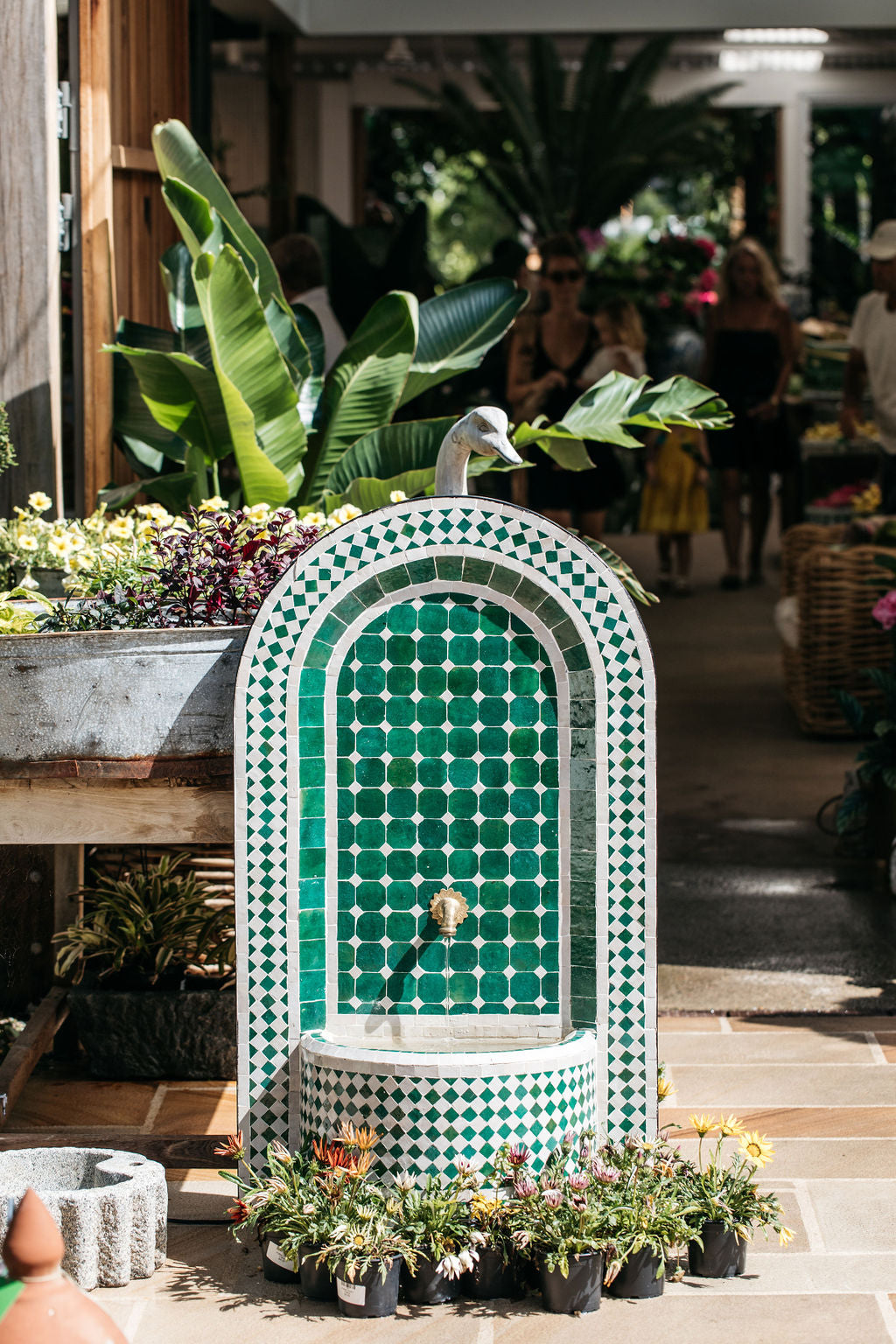 Moroccan Green Fountain with Checks Round Top