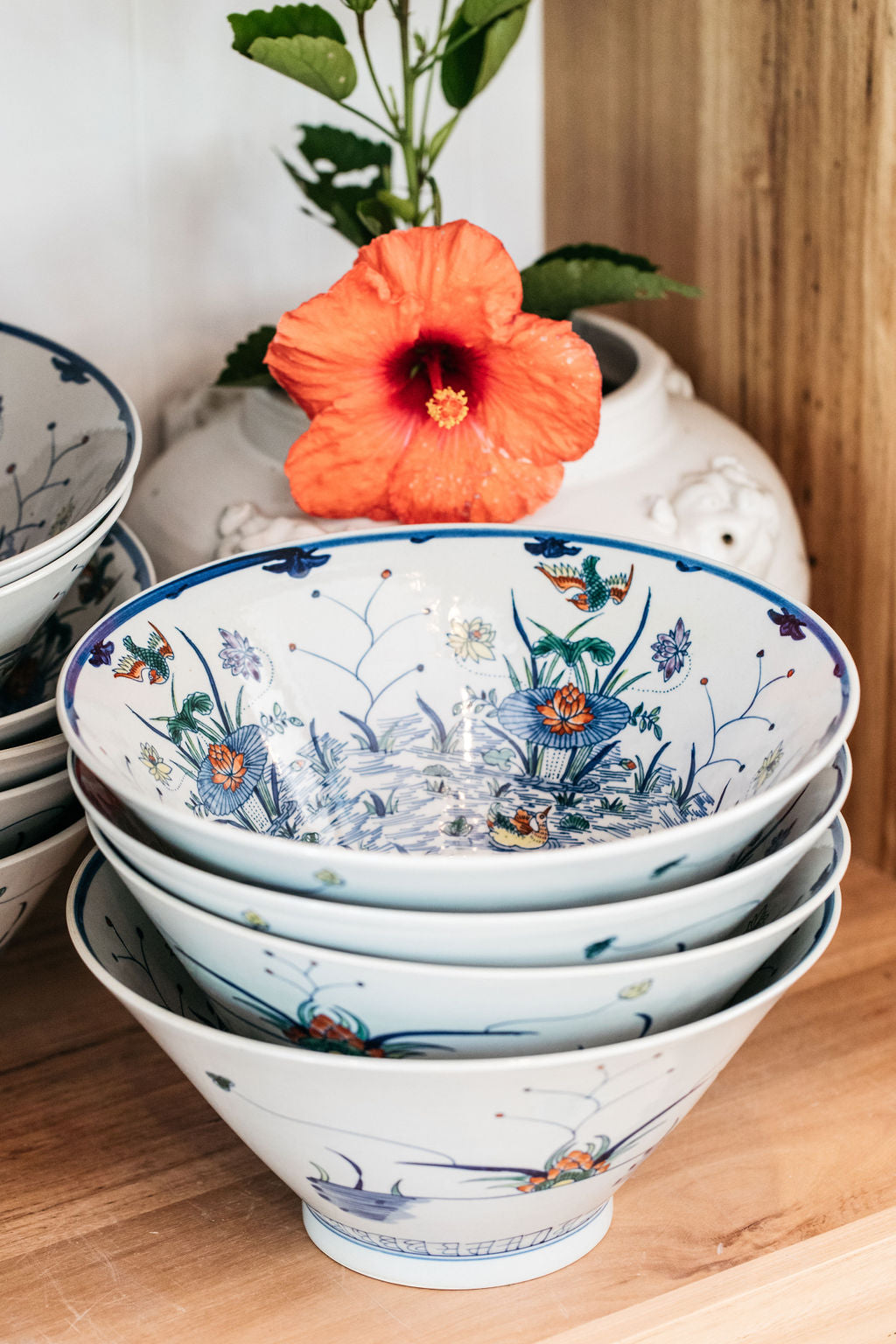 Antique Blue and Red Floral Bowl