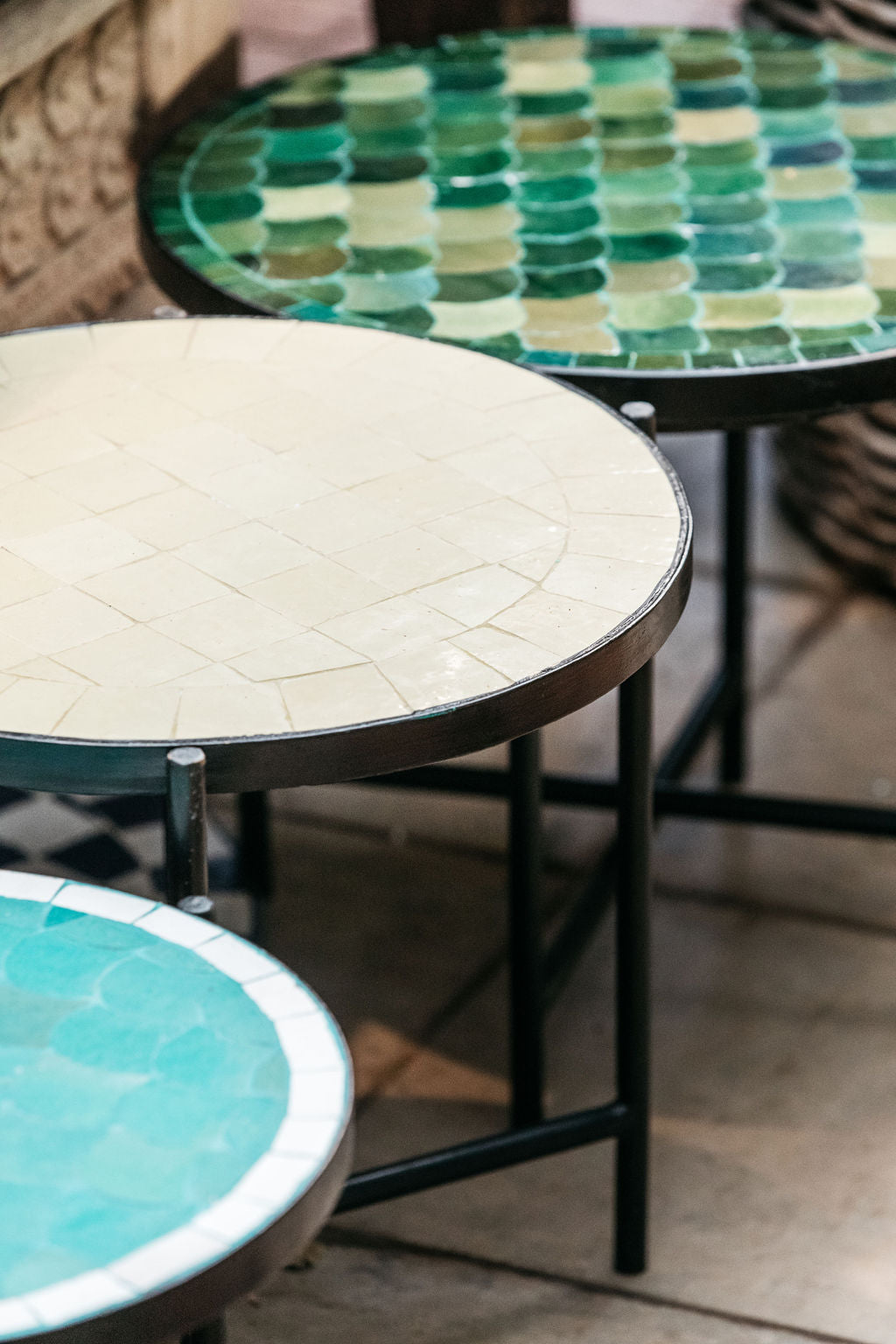 Moroccan Round Yellow Tiled Table