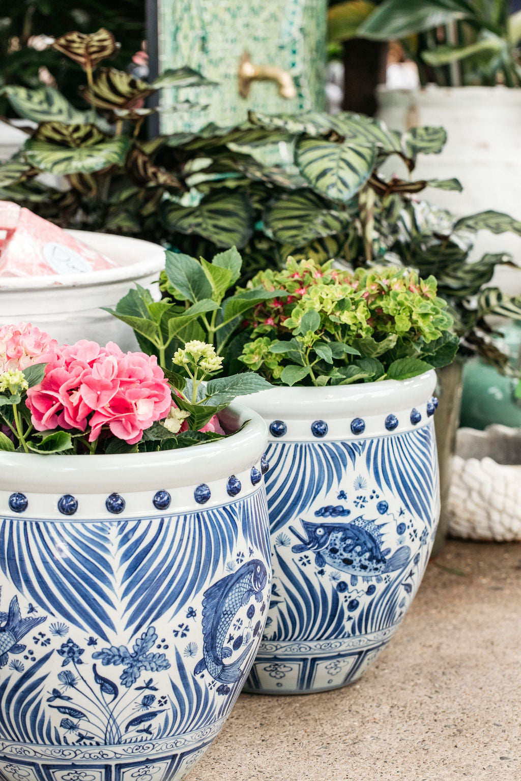 blue white plant pot Blue and White Fish Planter XL with Dots – The Palms Sydney