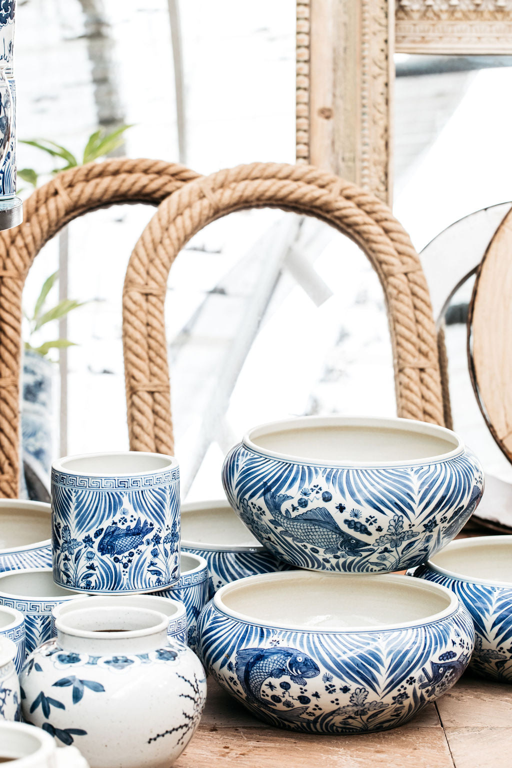 blue and white planter pots australia Blue and White Fish Planter Round – The Palms Sydney