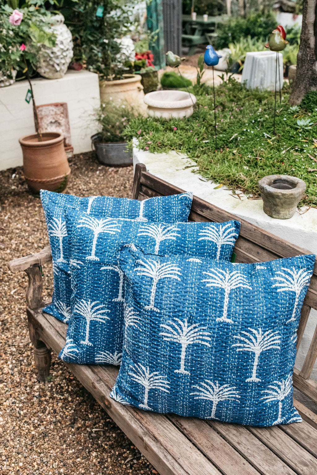 Kantha Navy Palm Tree Cushion – The Palms Sydney