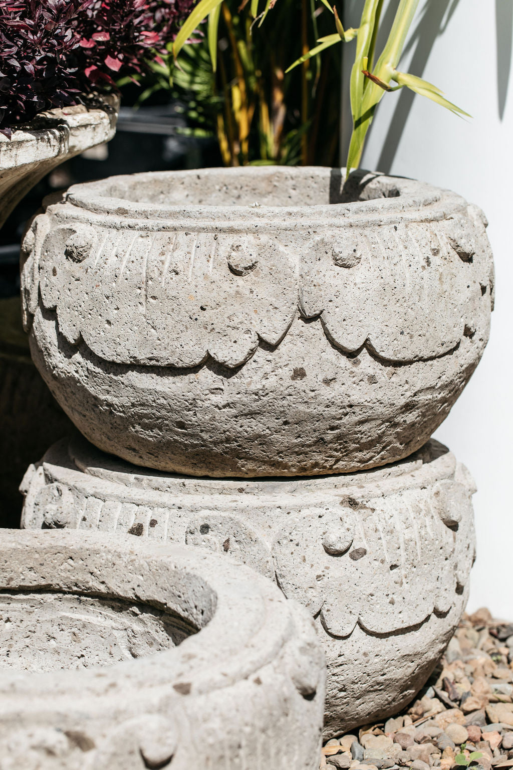 Stone Short Flower Carved Pot – The Palms Sydney