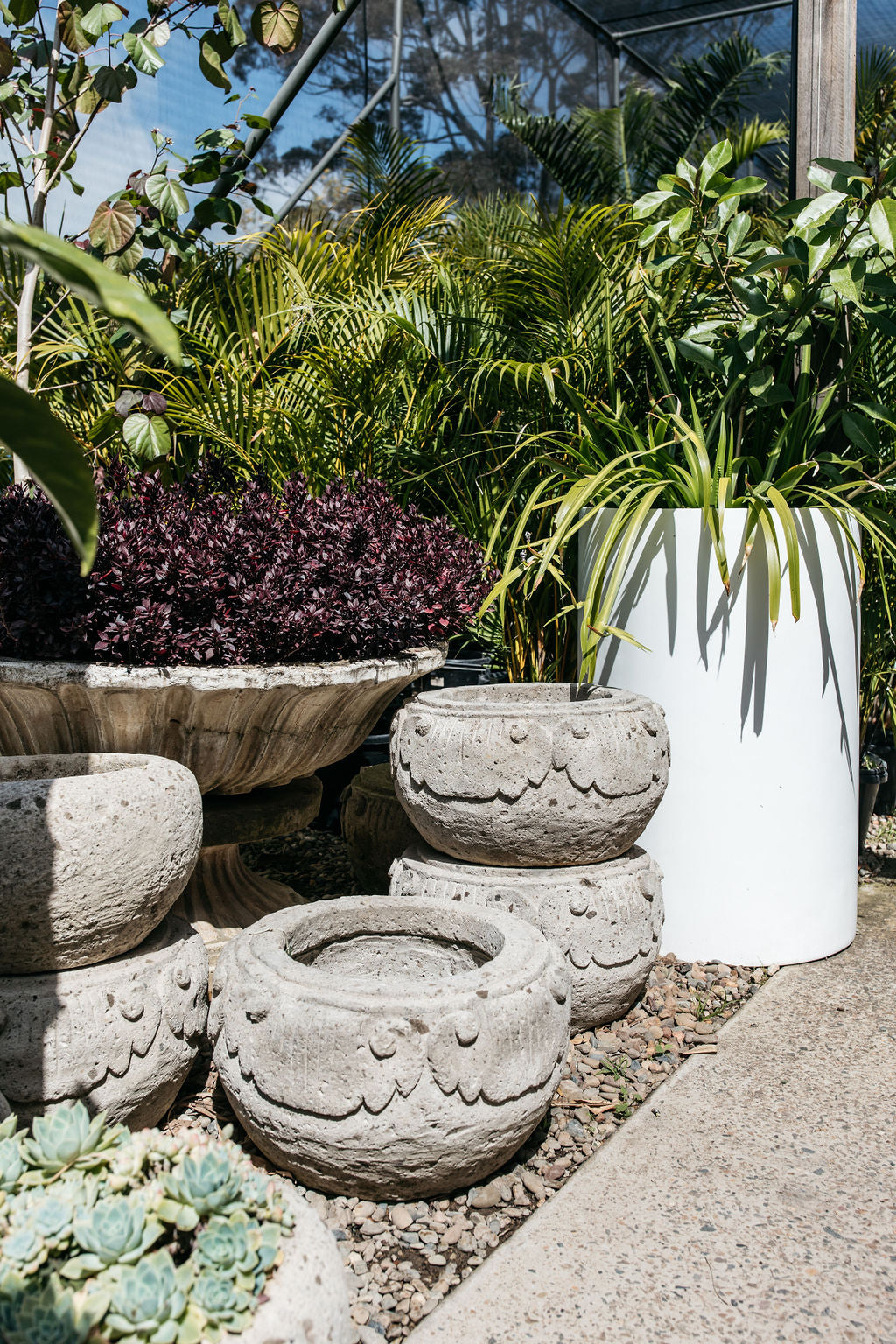 Palms Cylinder Pot White