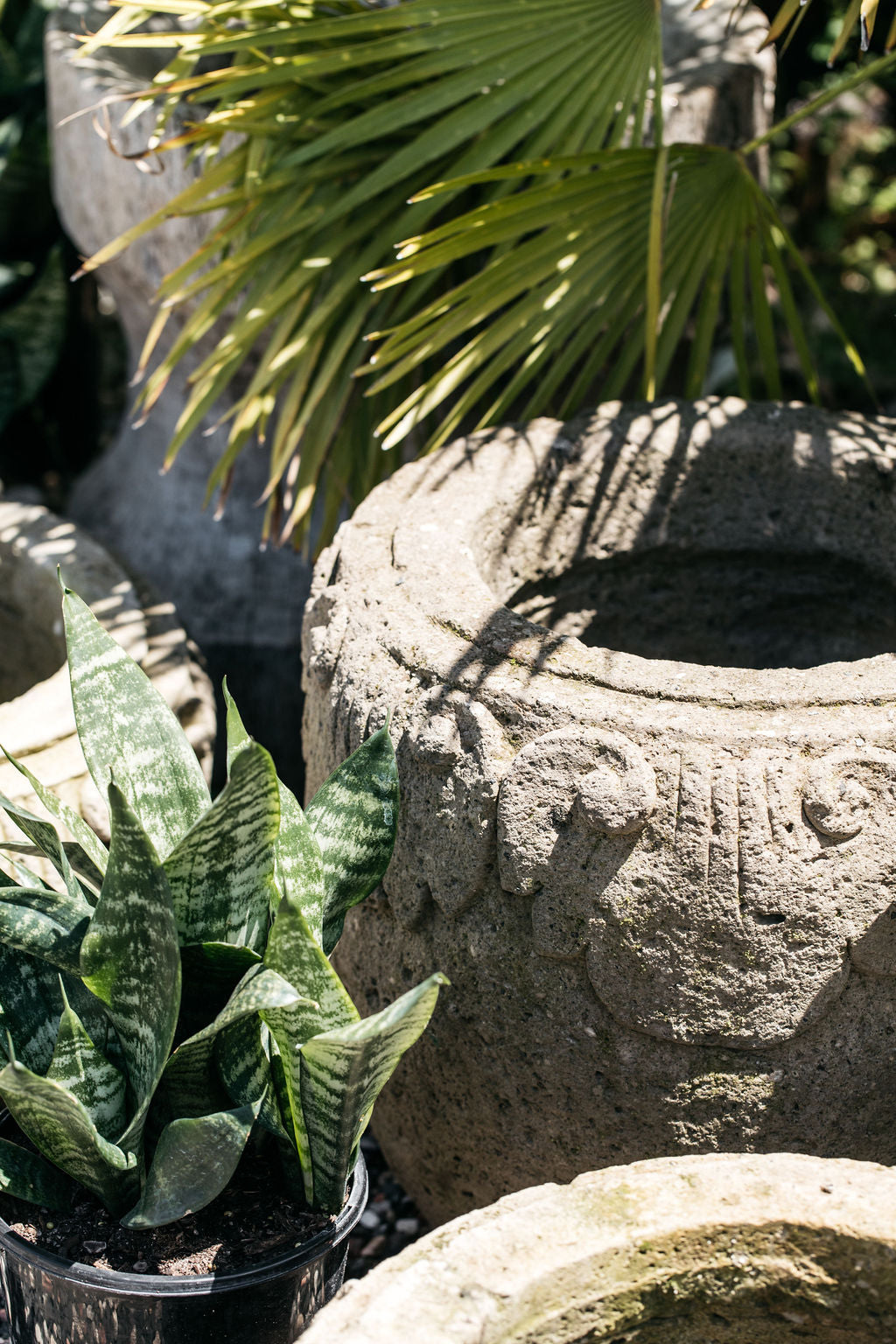Stone Short Flower Carved Pot