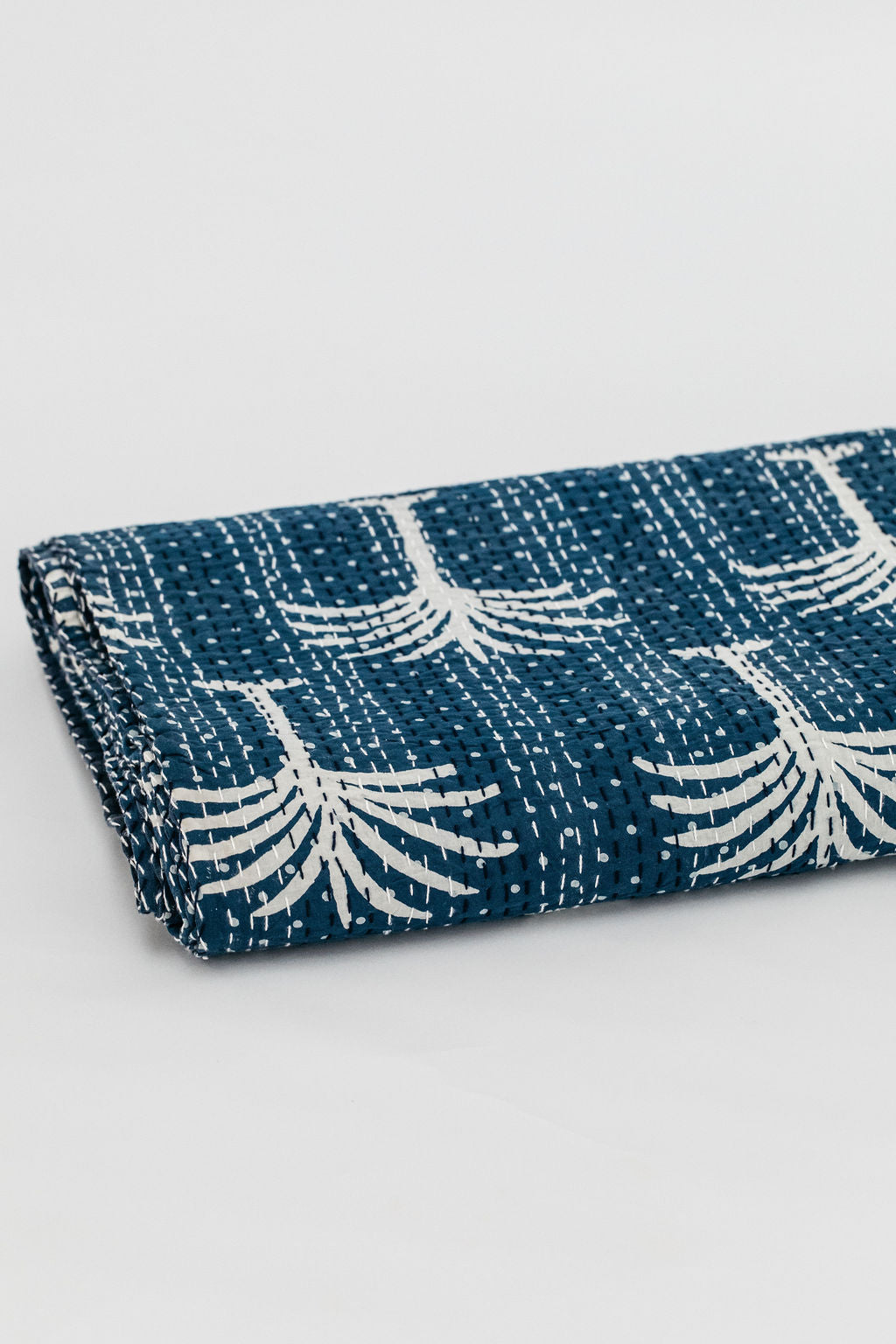 Kantha Throw Navy Palm Tree