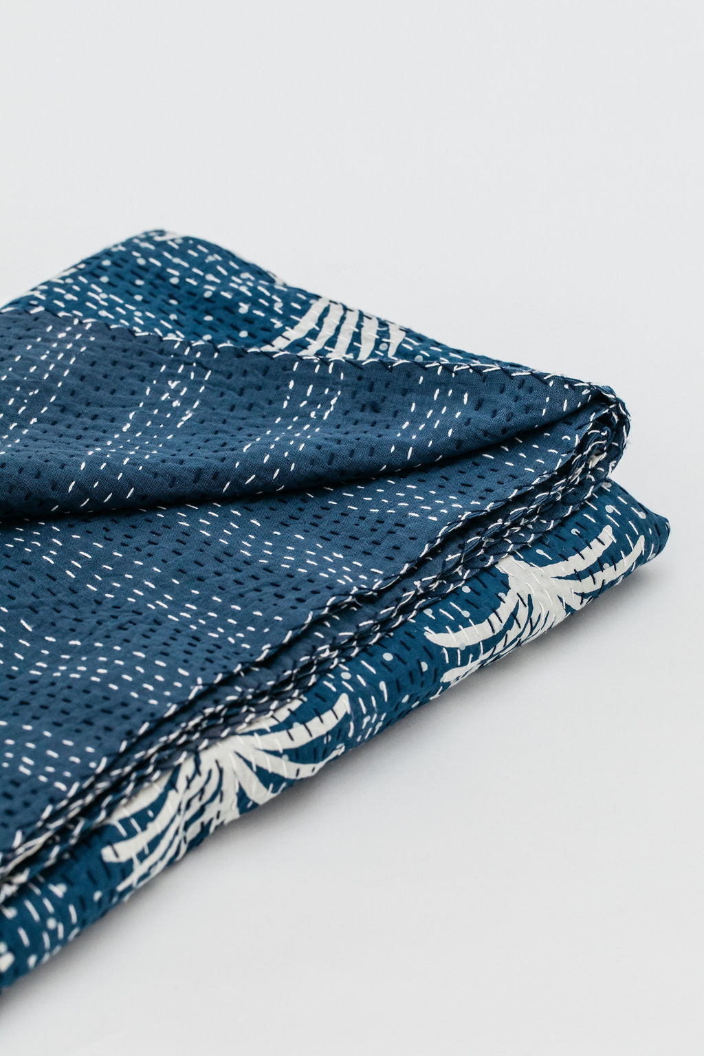Kantha Throw Navy Palm Tree