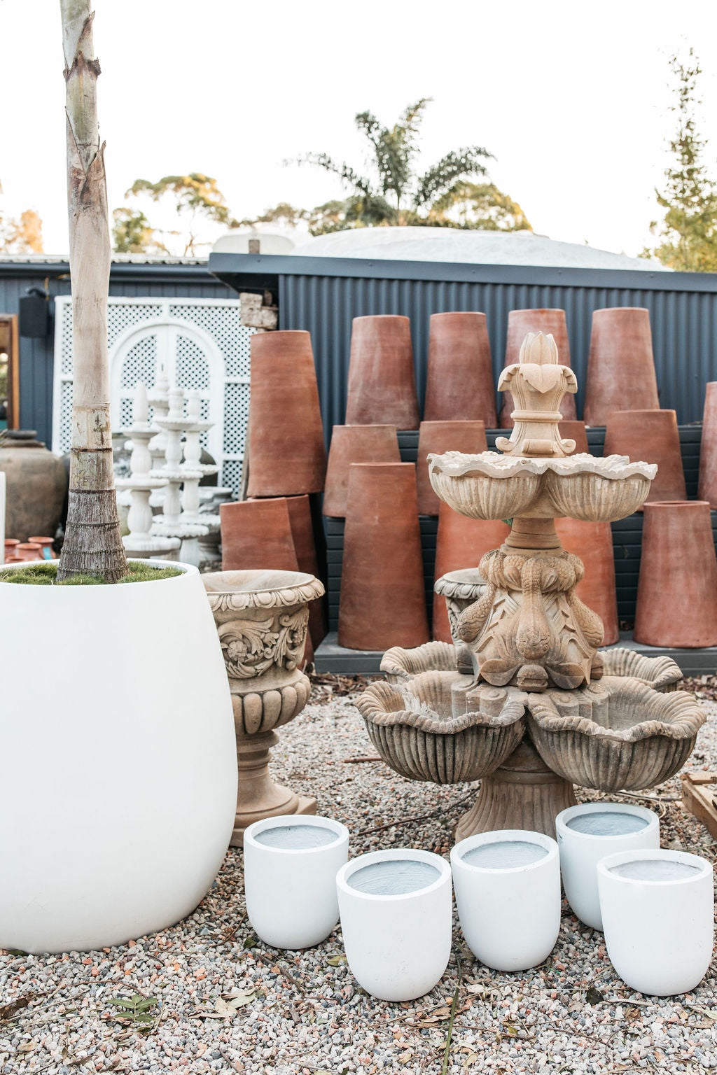 Three Ribbed Floral Bowl Stone Fountain