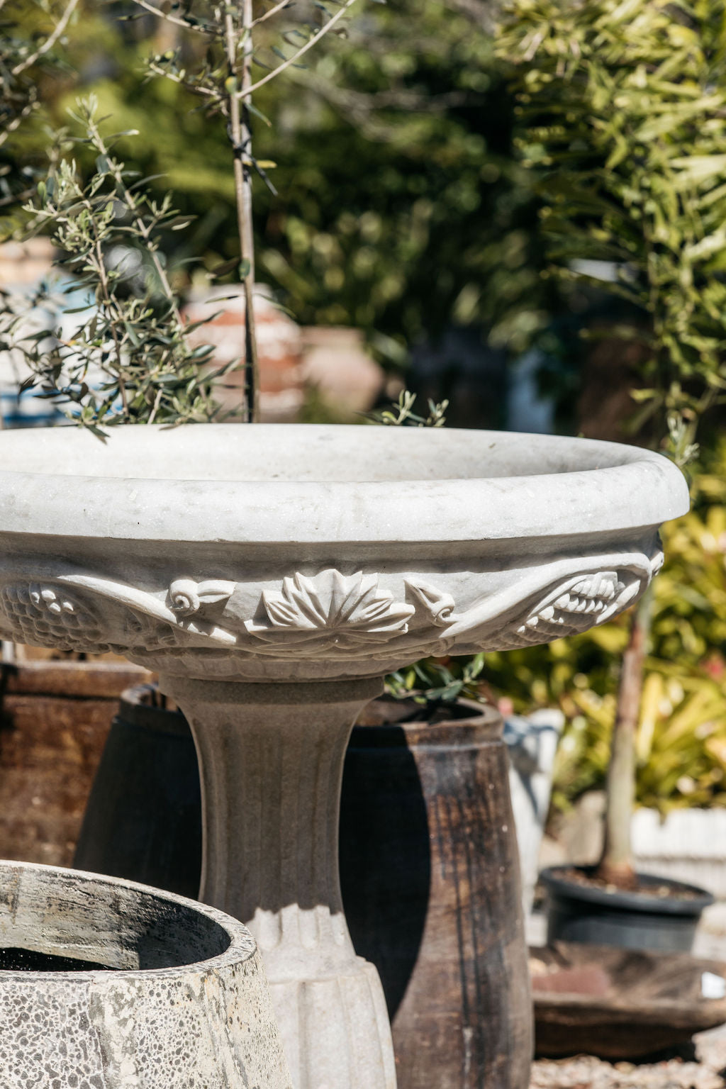 Tall Striped Neck Marble Pot