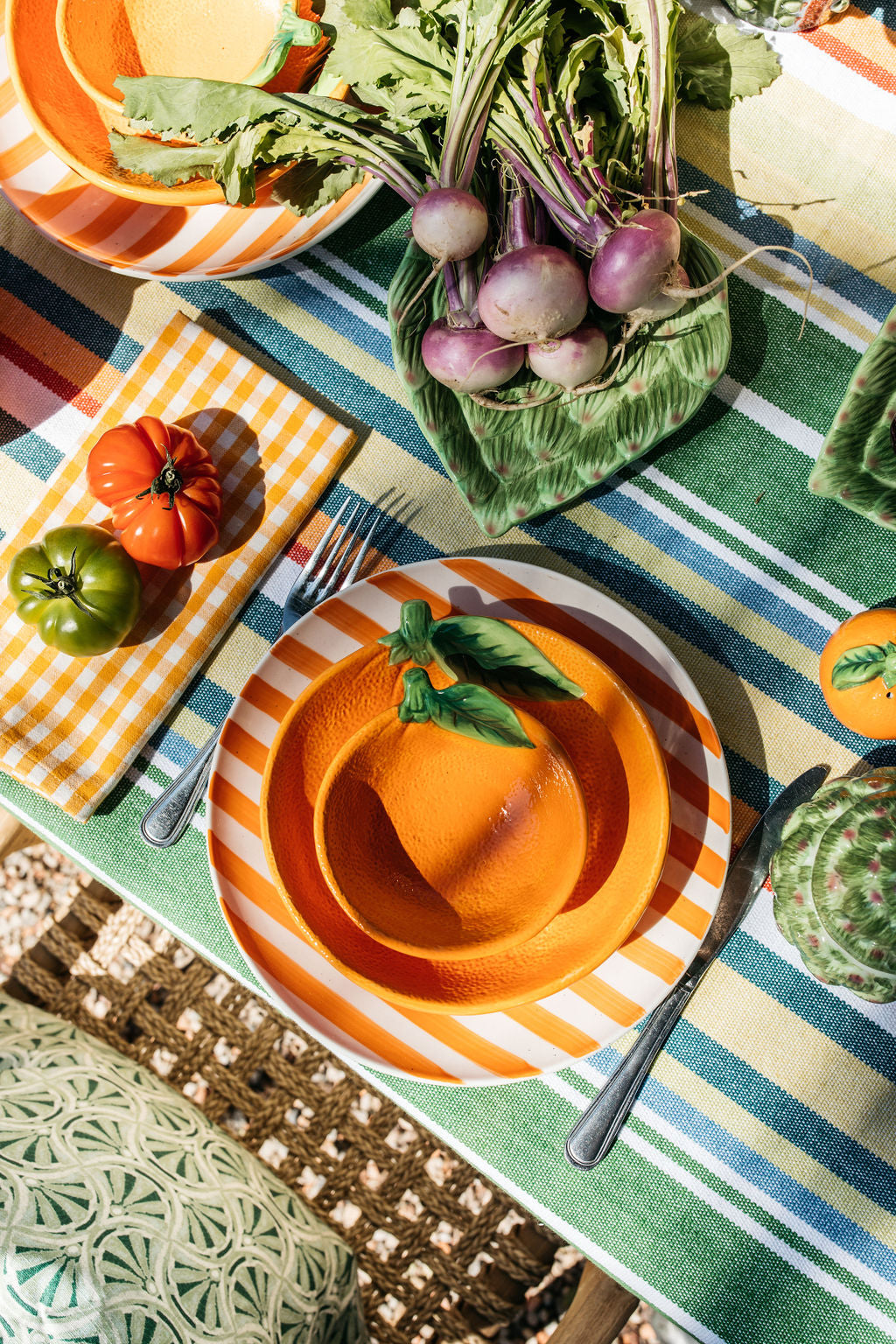 Hand-painted Orange Stripe Dinner Plate